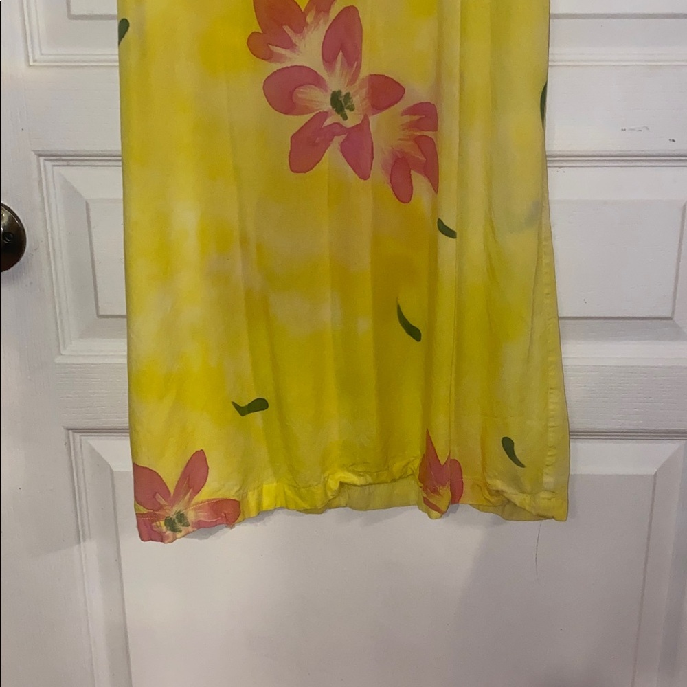 April Cornell Sunny Yellow Strap floral Dress with side split Size Large - Picture 8 of 10